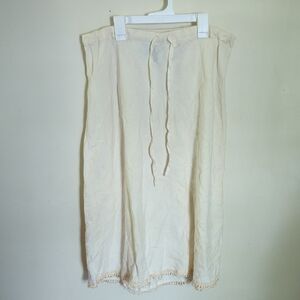 Finity Naturals Cream 100% Linen Midi Skirt Crochet Hem Vintage Women's Size 2X